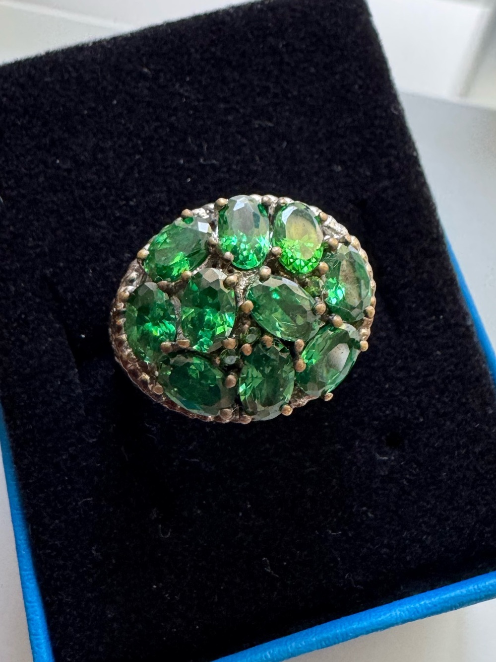 Chrome Diopside Green Cluster Gemstone Dome Ring